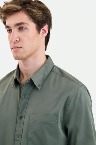 Image of SNITCH Men Casual Shirt | Regular Fit Long Sleeve Button-Down Collar Textured Style | Durable Polyester Twill & Single Patch Pocket for Work
