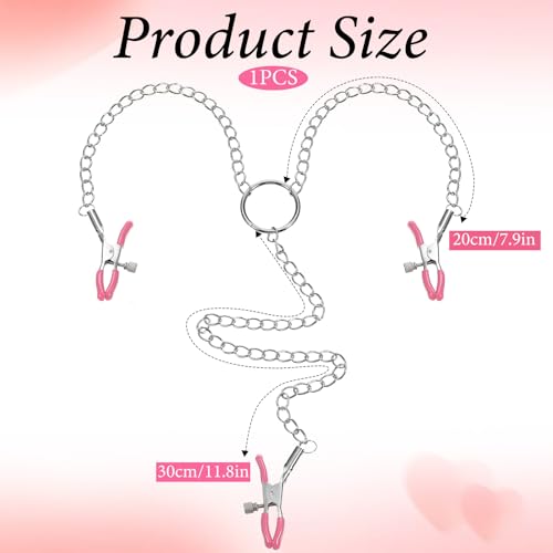 Adjustable Non Piercing Nipple Clamps Y Necklace for Women Men, Body Jewelry with Soft Silicone Pads, 3 Clips Pink2