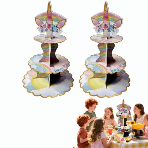 2PCS 3 Tier Unicorn Cupcake Stand,Cupcake Stand Cardboard – Easy to Assemble& Reusable(4Unicorn)