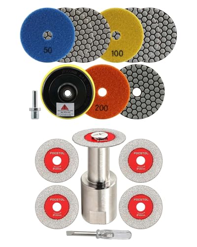 Disque diamant pour verre FOCSTOL 30mm et tampons de polissage 100mm avec adaptateur M14