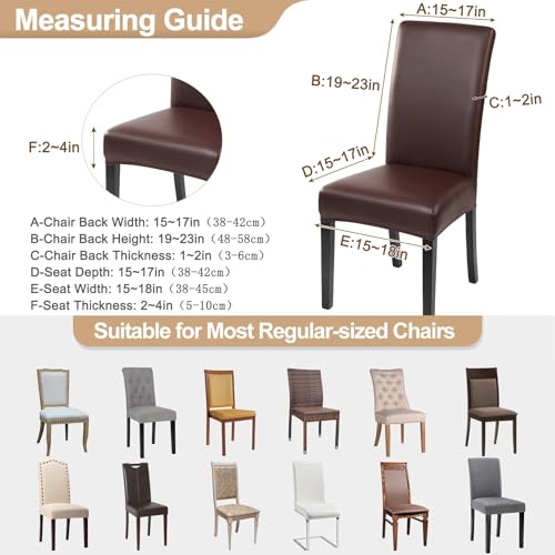 Image of SearchI Waterproof PU Leather Dining Chair Covers Stretch, Set of 4, Brown | Oilproof, Parsons Chair Slipcovers, Removable Washable, Kitchen Chair Protector for Dining Room, Hotel, Banquet, Ceremony