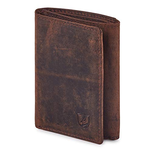 Wallet for Men Trifold Real Leather RFID Blocking Credit Card Case with ID Window in Gift Box