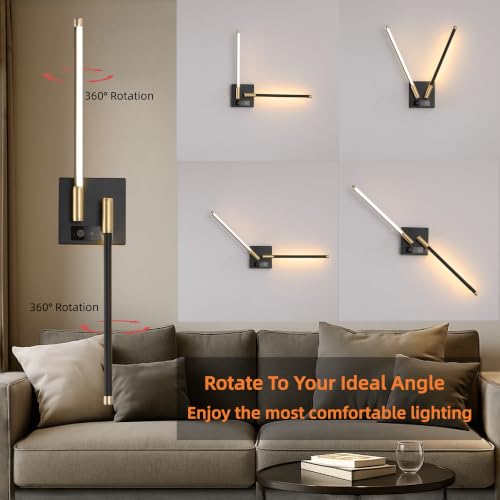 Battery Operated Wall Sconce of 2,No wiring required,2 Remote,28.3'',Black - image 3
