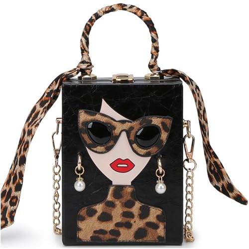 Novelty Unique 3D Lady Face PU Leather Top Handle Satchel Handbags for Women Funky Tote Purse Hobo Crossbody Shoulder bags (Leopard Black)