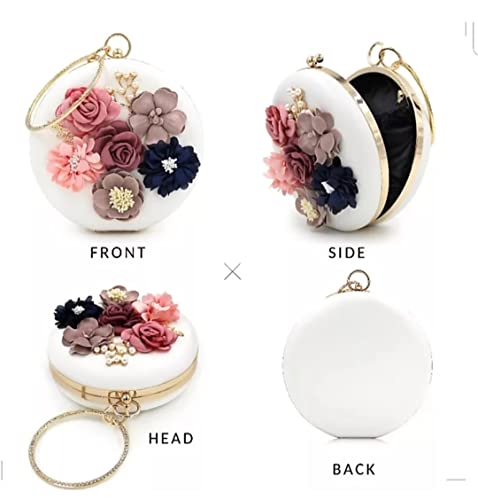 Image of TOOBA Handicraft Women's Round Shape Clutch Bag Purse | Floral Bag, Bridal Purse & Party Handbag Design with Ring Handle - Wedding & Special Occasion Clutch
