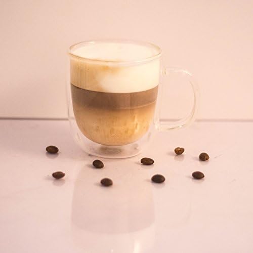 Set of 2 Double Wall Espresso , Cappuccino , Latte Glass Mags with Handle, 250 ml / 8.5 oz