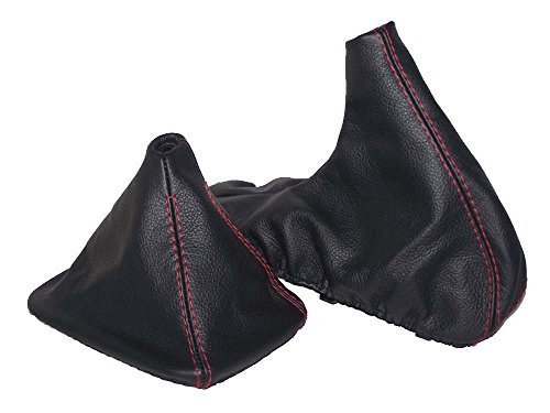 The Tuning-Shop Ltd Shift & E Brake Boot Black Leather Red Stitching
