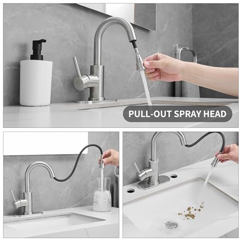 Robinet de salle de bain brossé compact avec plaque de pont de 10,2 cm et drain