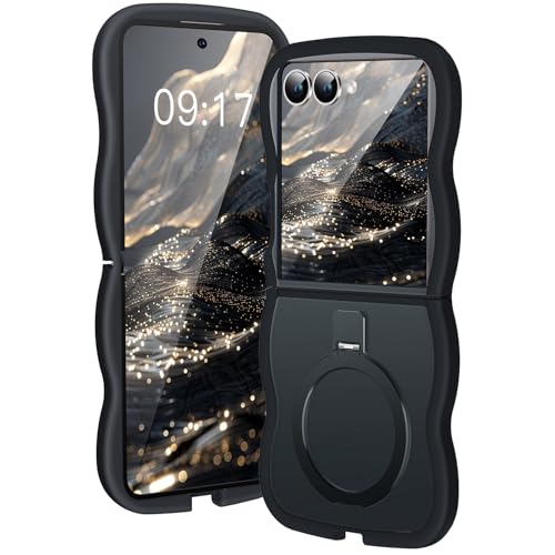 Image of Cute Wavy Magnetic Stand Case for Galaxy Z Flip 7 Fit for MagSafe, Black