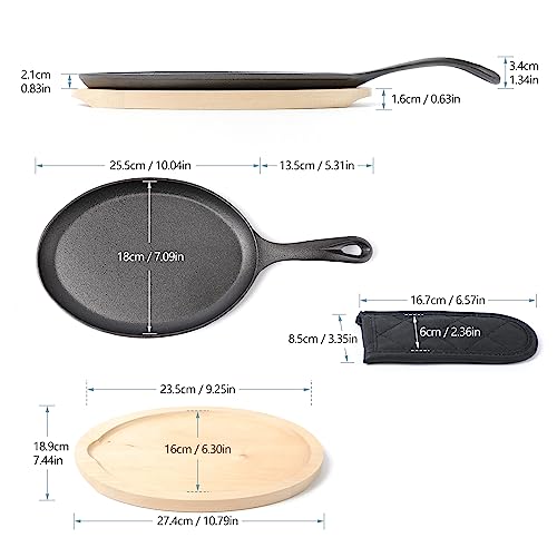 Hawok Cast Iron Fajita Plate Sizzler Pan Set With Wooden Tray And Handle Holder thumb #1