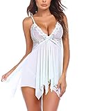 Damen V-Ausschnitt Nachtkleid Nacht wäsche Lingerie Kleid Teddies mit G-String