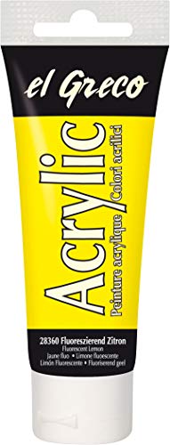 KREUL 28360 - El Greco Acrylic, tube de 75 ml en jaune fluorescent, peinture acrylique brillante, hautement pigmentée, qualité d'étude, peut être peinte avec du beurre, pour la peinture pâteuse