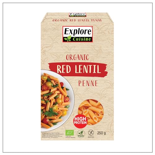 Explore Cuisine Bio Penne aus roten Linsen – Glutenfreie Nudeln aus Linsenmehl, pflanzliche Protein Pasta ohne Zusatzstoffe, ideal bei Zöliakie, vegan, 250g