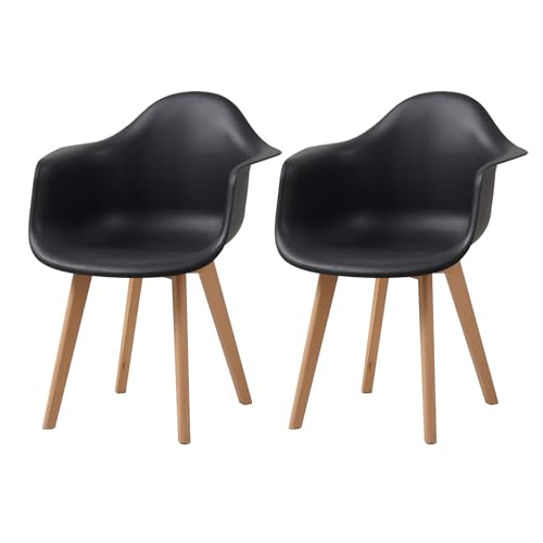 GrandCA HOME Pack de 2 Sillas de Comedor Sillas de Cocina Nórdicas con Patas de Madera de Haya, Sillones Modernos para Salón, Oficina, Dormitorio, Comedor, Negro