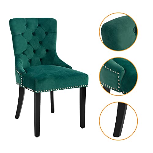 Canglong Upholstered Button-Tufted Side Nailhead Trim Armchairs Dining Room Accent Chair For Bedroom, Set Of 1, Green #TOP4