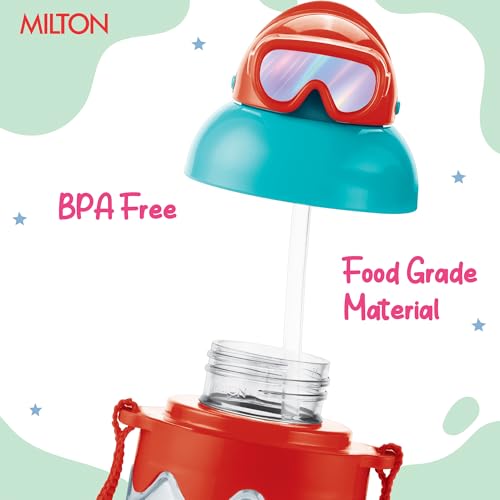 Image of MILTON Sage 450 Sipper PET Water Bottle for School Kids | Food Grade & BPA Free | Leak Proof & Durable | Easy to Carry Loop | Ideal for Home, School & Office Use, 445 ml, Red