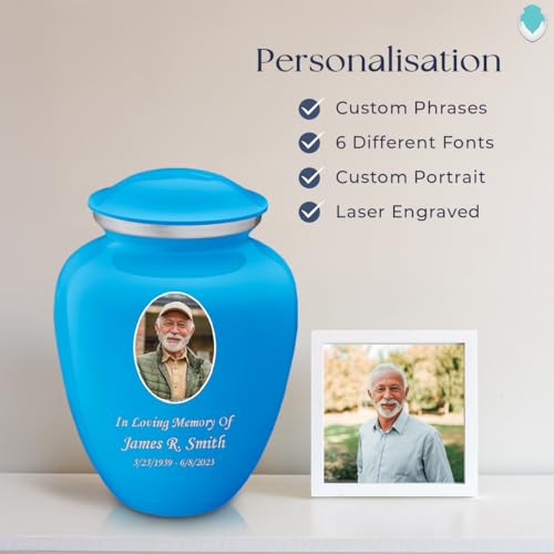 Image of Geturns - Adult Cremation Urns for Human Ashes I Large Racing Blue Photo Funeral Urn for Female and Male I 200 lbs