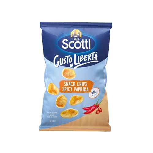 Riso Scotti Chips di Riso Spicy Paprika Snack con Riso, Senza Glutine, Senza Olio di Palma, 40g