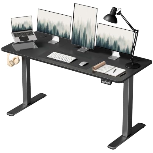 Furmax 55 x 24 Inches Electric Height Adjustable Standing Desk Large Sit Stand Up Desk Home Office Computer Desk Memory Preset with T-Shaped Metal Bracket, Black