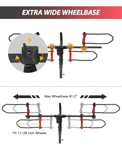 2\'\' Hitch Mounted Foldable Bike Rack, 2-Bike Platform Style Carrier for Standard, Fat Tire, Ebike, Quick Release Handle Smart Tilting Car SUV Truck-Weight Capacity 150 Lbs, Black, 81Inch - Thumbnail 5