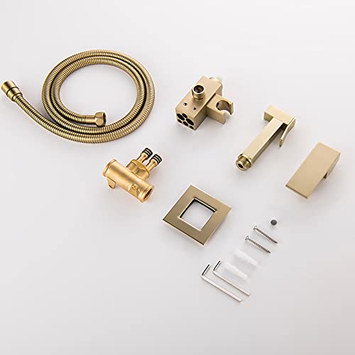 Pulverizador de inodoro color oro cepillado de diseño cuadrado para pared 6