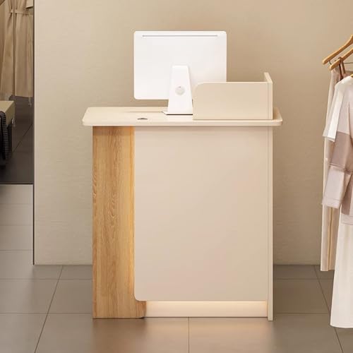 Mostrador de Recepción,mesa de recepción con Cerradura Cajones,Mostrador Recepcion Pequeño con luz,Moderno Simple Mesa de Oficina,para Bar Beauty Salon Ropa Tienda Casajera(Light yellow+yellow,80x45x9