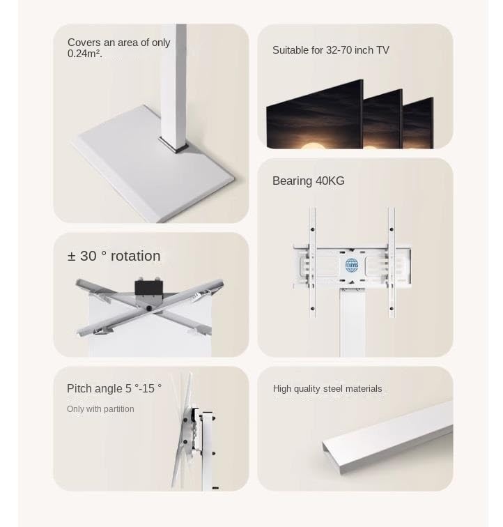 Support TV pivotant avec base rectangulaire stable et hauteur réglable