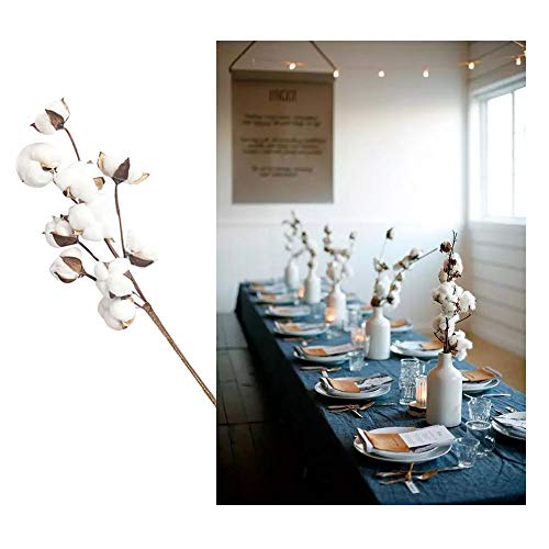 Panxxsen 4 Pcs 21 Inch Cotton Stems,10 Balls Natural White Cotton Artificial Cotton Branch,Farmhouse Style Cotton Floral Picks for Home Wedding Decoration