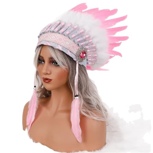 Diadema de sombrero tribal indio brillante ligera y de tela suave para evitar dolor 3