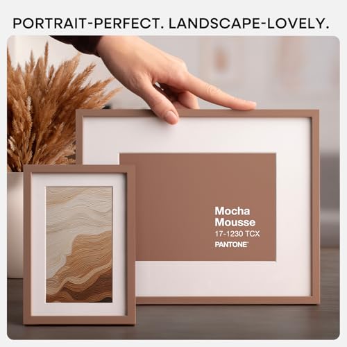 Image of Homeforia 6x8 Picture Frame Mocha, High End Metal 6 x 8 Mocha Frames with Mat 5 x 7 for Art, 8x6 Desk Frame Matted to 5x7 inch Photo, 6 by 8 Wall or Tabletop Frames, Tempered Glass, Wall Kit, Set of 2
