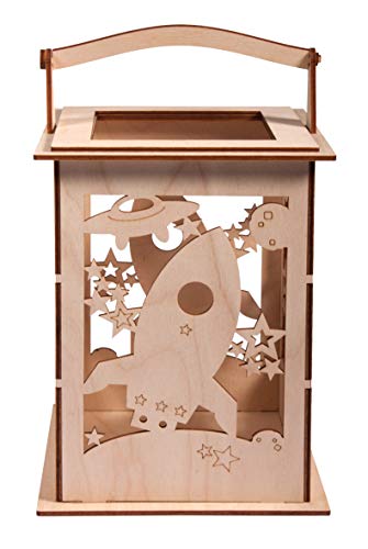 Rayher Wooden Lantern Building Kit with Rocket Design, DIY Wood Craft Set including 15 slot-together Pieces, natural wood - Image 2