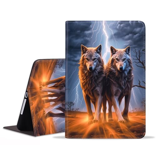 Étui pour iPad Mini 5/4/3/2/1 housse folio en cuir PU avec motif loup
