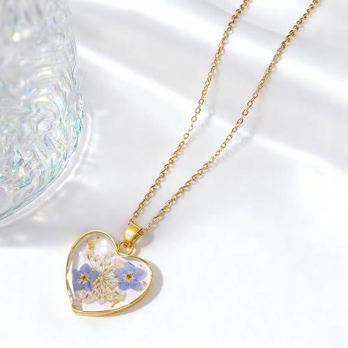 Image of Miscarriage Gifts for Mothers, Forget Me Not Pressed Flowers Necklace, Baby Loss Grief Sympathy Gift for Women, Child Loss Memorial Gifts Jewelry