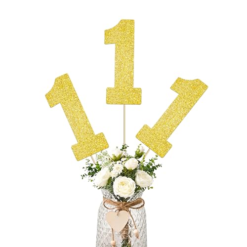 Gold Glitter Number 1 Centerpiece Sticks for Baby 12pcs 1st Birthday Party...