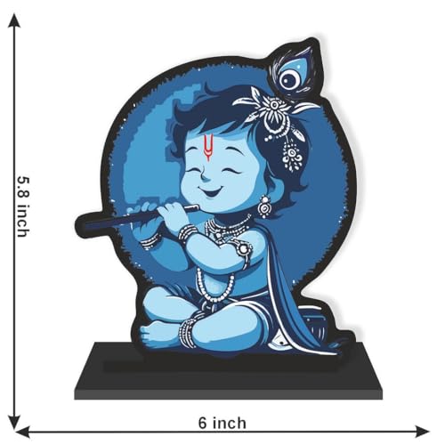 Image of CVANU Wooden Idols & Figurine Table Top Little Krishna Decorative Item Religious Showpiece for Study Table| Office Desk| Book Shelf| Gift| Home Decoration (6inch X 5.8inch) S495