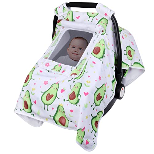 Image of Car Seat Covers for Babies, Infant Car Seat Cover for Boys Girls, Kick-Proof Car Seat Canopy with Breathable Mesh Peep Window, Windproof Baby Car Seat Cover Newborn Gift, Soft Velvet Material, Avocado