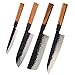 Couteaux de Cuisine Ensemble 4 Pièces Style de Couteaux Japonais 21cm Couteaux Chef 18cm Couteau Nakiri 18cm Couteau Santoku 13cm Couteau Fruit Manche Octogonal 58-60HRC