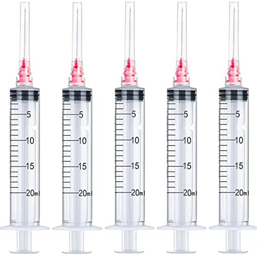 50 Pack - 20ml 18Ga Plastic Dispensing Syringe Tool, Industrial and Scientific Lab Consumables for Refilling, Measuring Liquids, Experiments Research