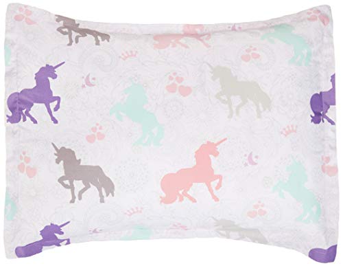 Amazon Basics Kids Bed-in-a-Bag Microfiber Bedding Set, Easy Care, Twin, Purple Unicorns - Set of 5 Pieces