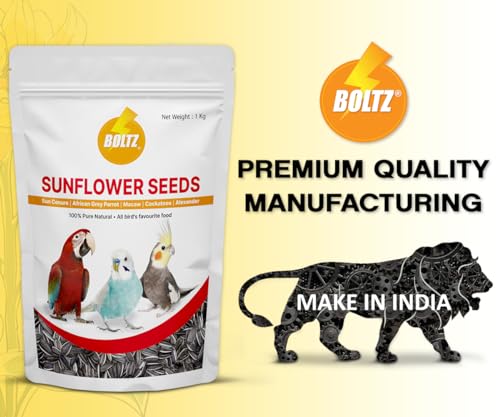 Image of BOLTZ Striped Premium Sunflower Seeds for Birds, Bird Food for Lovebirds, Cockatiels, Sun Conure, African Grey Parrot, Amazon, Macaws, Cockatoos for All Life Stages (3Kg(Pack 3))