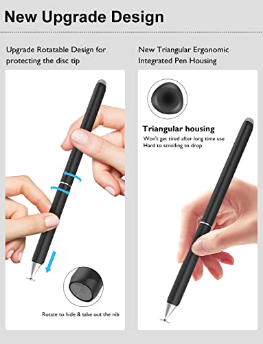 Stylus Pens For Touch Screens - Meko 2 In 1 Rotation High Precise Disc & Sensitive Fiber Universal Stylus Pencil For Iphone/Ipad Pro/Mini/Air/Android/Tablet/Phone/Microsoft/Samsung Galaxy(Matte Black) #TOP2
