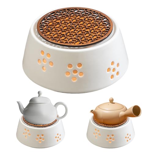 HJYDGJ Calientaplatos de cerámica Tetera Calentador adecuado para calentar té y café tallado retro portavelas adecuado para tetera calentador de cerámica sin bandeja y portavelas - blanco