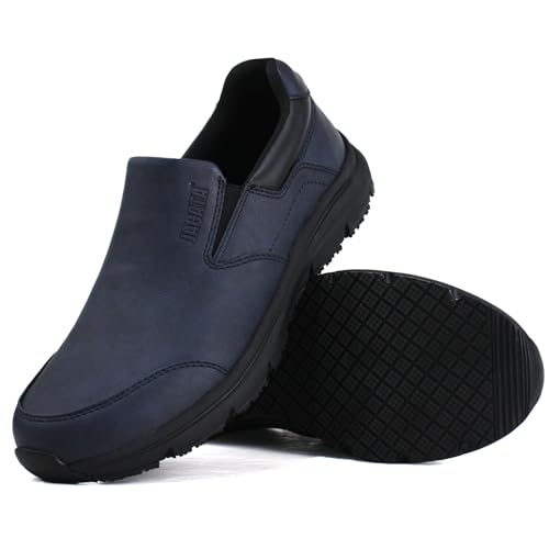 Image of Jacata Non Slip Black Work Shoes for Men Food Service Mens Water Slip Resistant Leather Slip on Chef Walking Shoes for Restaurant Kitchen Sneakers