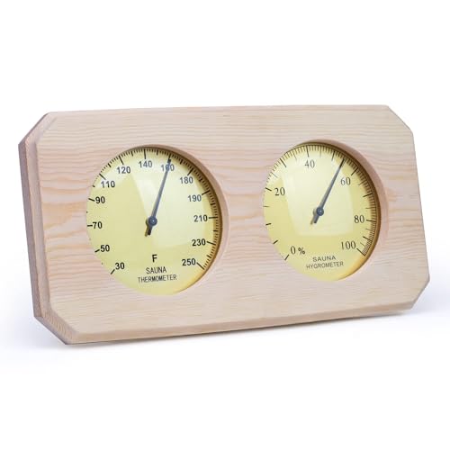 Anchy Sauna Thermometer and Hygrometer Fahrenheit Pine Wood 2 in 1 Moisture Temperature Measurement for Indoor Sweat Room