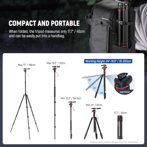 Image of NEEWER BASICS Camera Tripod Monopod, 77 inch Compact Lightweight Travel DSLR Video Stand 360 Ball Head, Arca Type QR Plate, Reversible Legs, Inverted Central Axis & 2 Cleaning Cloths, 13lb Max Load, TP08