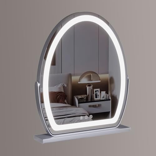 Espejo ovalado plateado con luces LED ideal para tu tocador de maquillaje 2