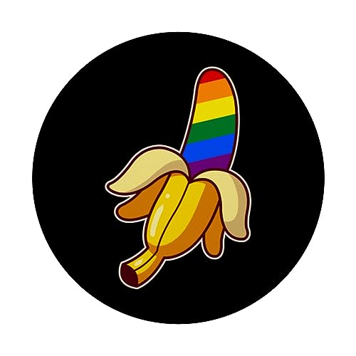 LGBTQ Rainbow Flag Pride Banana PopSockets Swappable PopGrip, Black - Image 3