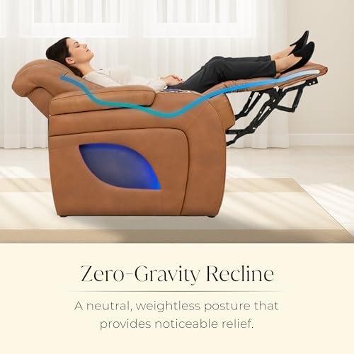 Image of Seatcraft Virtuoso LT Tawny Italian Leather Home Theater Seating, Zero Gravity Power Recliner, Powered Headrest and Lumbar Gaming and Home Office Chair, Heat and Massage Lounge Sofa, Row of 4