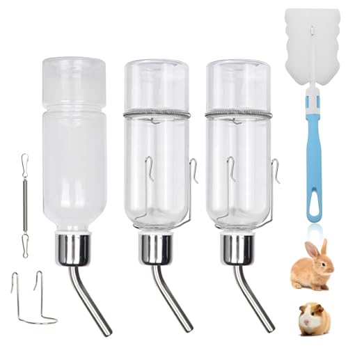 Biberon pour Lapin 350 ML avec Support - 3 Pack, Bouteille d‘Eau Accroche pour Rongeurs (Hamster, Cochon d‘Inde, Chinchilla)