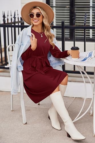 Image of Newshows Womens Long Sleeve Casual Dresses 2025 Business Work Teacher Fall Church Belted A Line Flowy Midi Dress